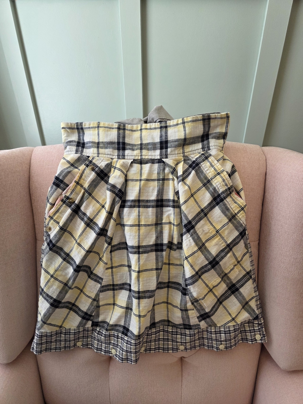 Anthropolgie Preloved Handcut Brand Medium Fall Yellow Plaid Waist Skirt